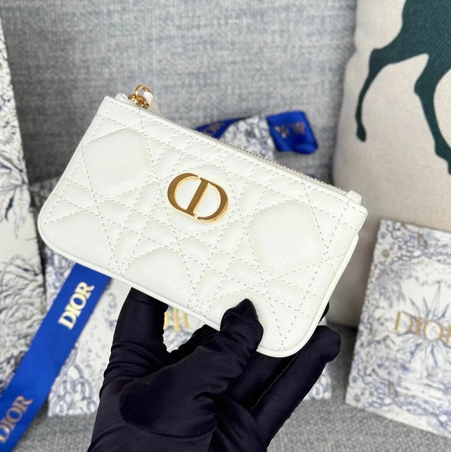 Dior Women's Bag Top version 【Original Version】Caro Card Clamp Spring and Summer New Men's and Women's Card Holder Coin Pocket Coin Bag Zipper Small Bag Card Holder Men's and Women's Bags