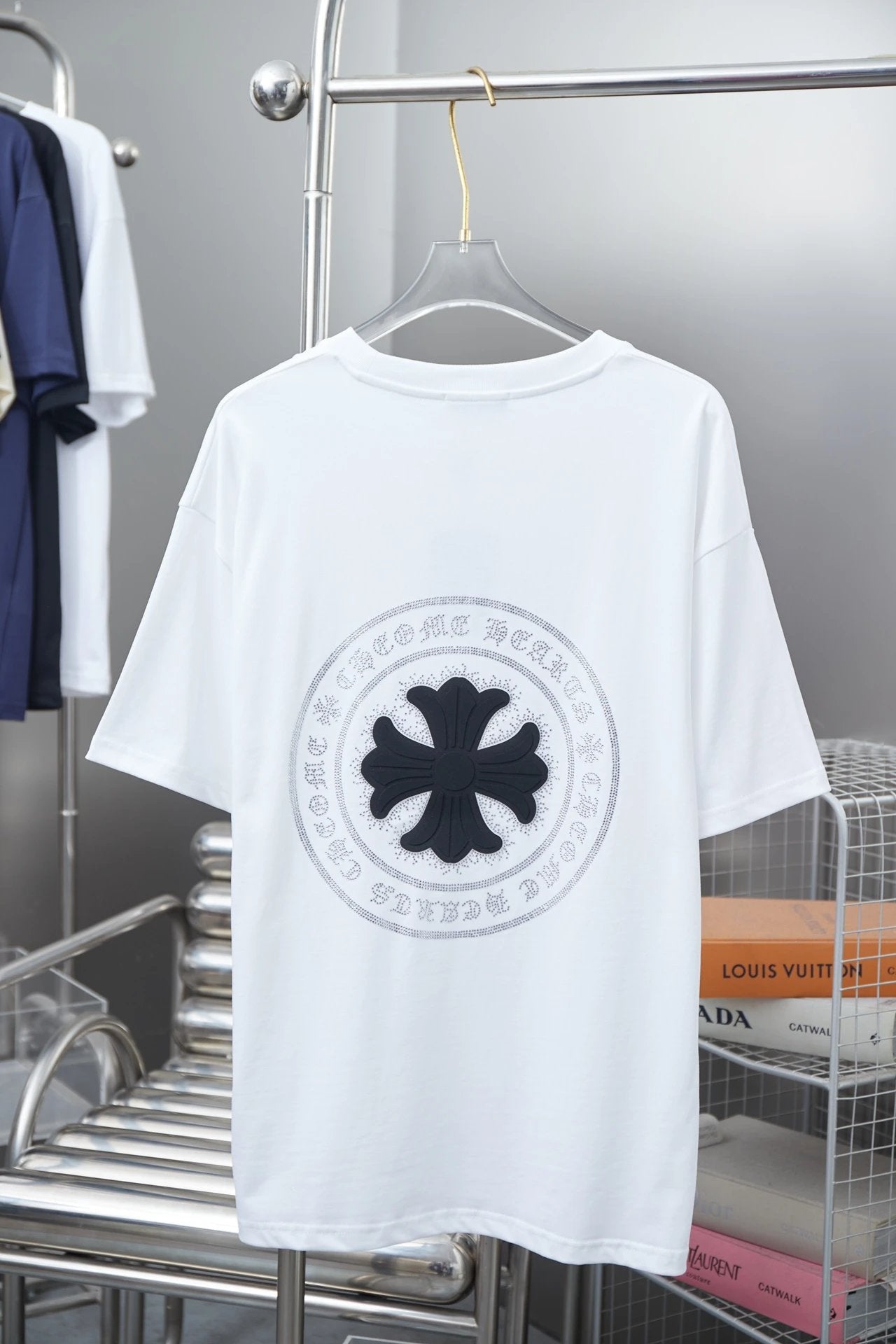 Chrome Hearts T-shirt Back with Sanskrit Script Rhinestones logo round Neck Short Sleeve25ss New pure cotton T Unisex T-Shirt OS Drop Shoulder Loose Fit Base Shirt Top T-Shirt Short Sleeve