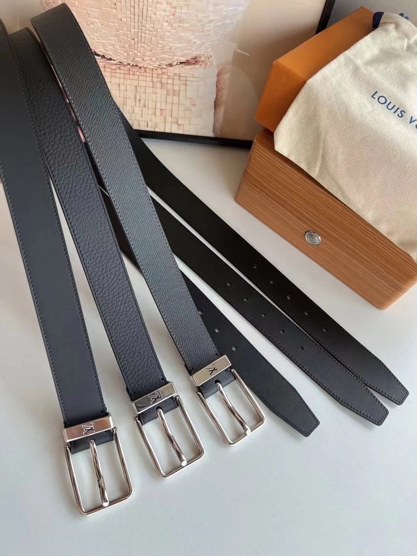 Louis Vuitton LV Belt Top version 【Counter Quality】The Most New Belt3.5cm Men's Belt Pin Buckle Men's Leather Belt with Classic Presbyopic Checkerboard Plaid Belt with Genuine Goods Packaging！There Is No Problem to Enter Or Exit the Counter，Versatile Casu