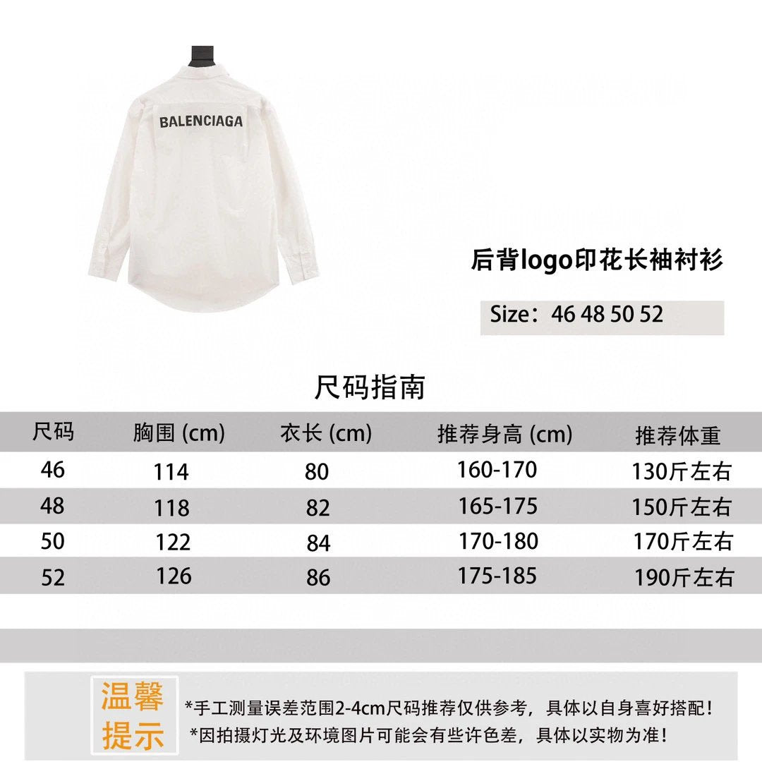 Balenciaga Shirt Back logo Printed Long-Sleeved Shirt for Men and Women