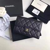 Chanel Wallet Top version 【Original Genuine Goods Leather】Women's Wallet Medium Three-Fold Wallet Caviar Cowhide Original Sheepskin Women's Wallet Card Holder Coin Purse Model Number A84341