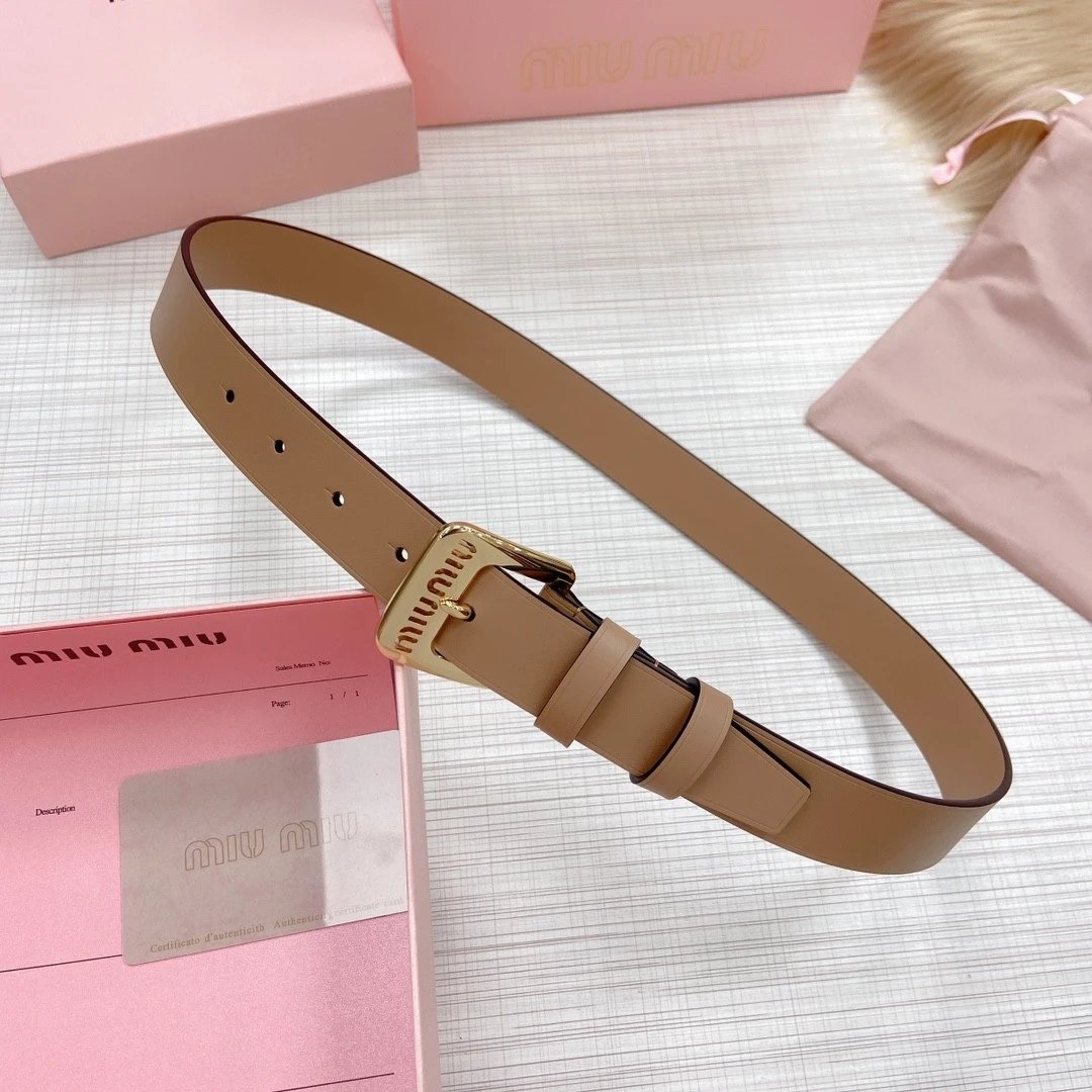 Miu Miu Belt Top version Counter Quality New Women's Belt Minimalist Style Belt CityCalf Calfskin Material.Metal Square Pin Buckle.Fashionable Versatile Width3.0Belt Women's Belt Women