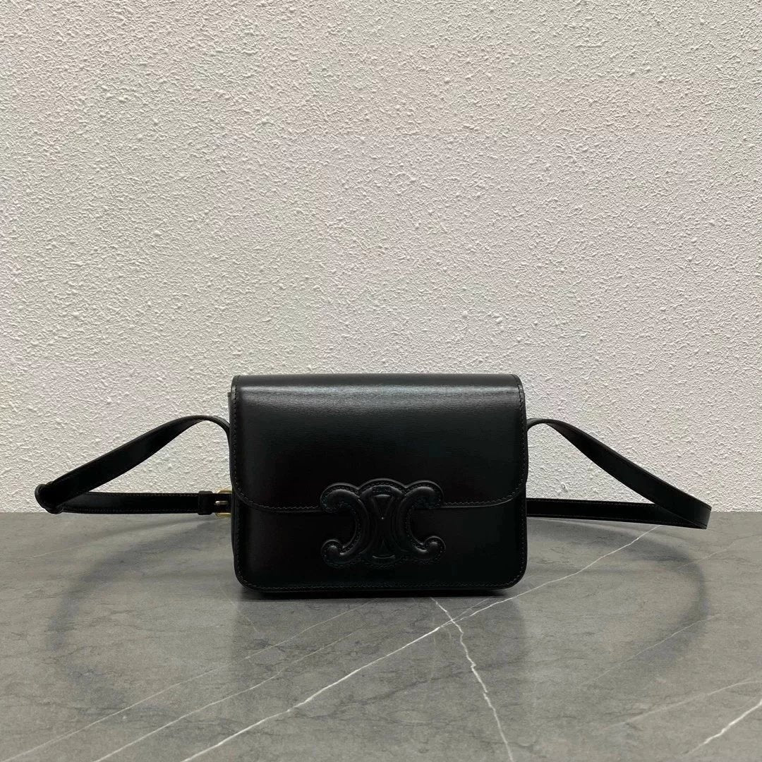 Celine women's bag Top version 【Super Original】Ce Home New Relief Arc De Triomphe Square Bag New Triomphe Arc De Triomphe Bag Crossbody Bag Box Small Square Bag Shoulder Bag Women's Bag199223Medium22cm199233Small Size18cm