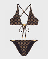 Celine Swimsuit Full Print Jacquard Bikini Two-Piece Swimsuit Sexy Small Chest Gathered Beach Pool Vacation Hot Spring Backless White Women's Swimwear