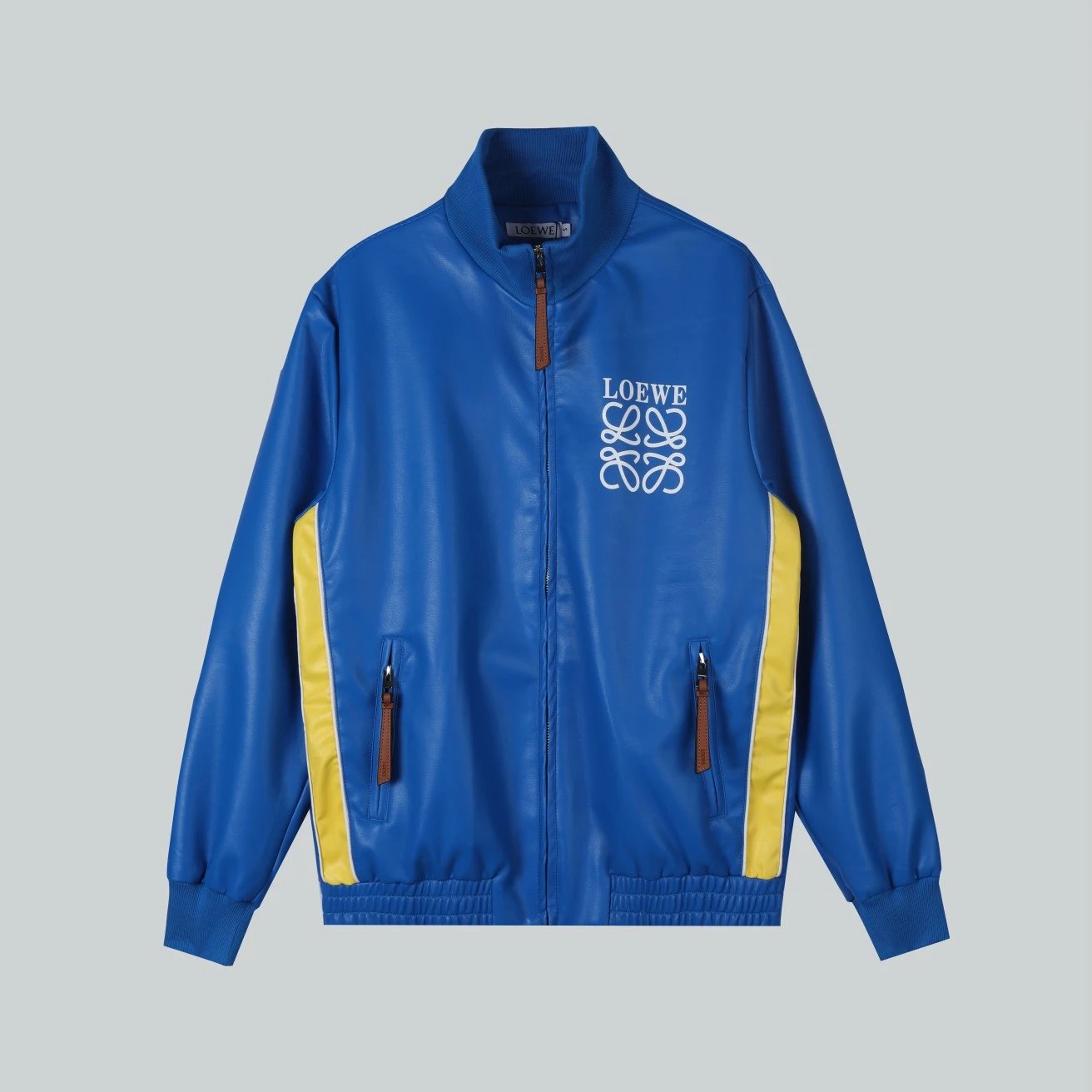 LOEWE Jackets Zipper Stand Collar Leather Jacket Coat Unisex Autumn Winter New Sports Casual Loose Versatile