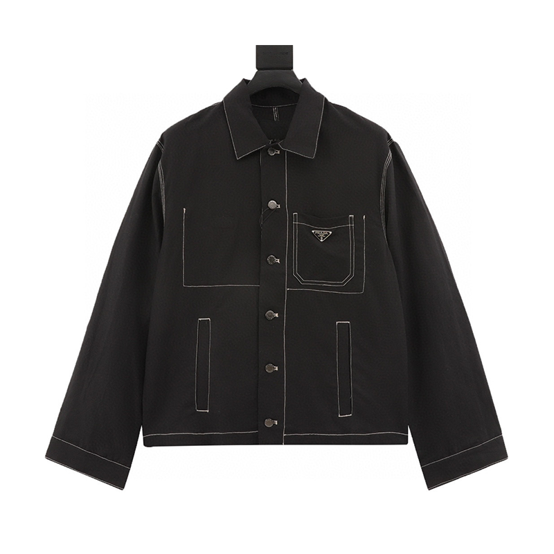 PRADA Shirt  Qian Brai Pocket Long Sleeve Shirt Jacket for Men and Women