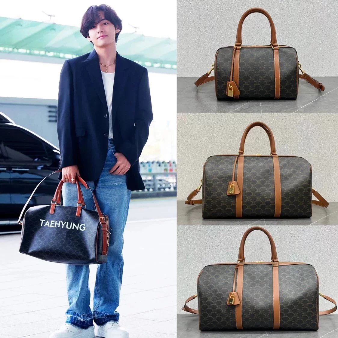 Celine women's bag Top version 【Original Leather】New Voyage Printed Travel Bag50cm Travel Bag Gym Bag Men's and Women's Bags Large Luggage Bag Crossbody Handbag Series Adopts Classic Triomphe Presbyopic Canvas Pillow Bag Boston Bag190672190372