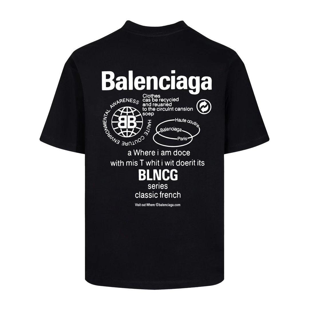 Balenciaga T-shirt Back with English Pattern Print logo round Neck Short Sleeve25ss New pure cotton T Unisex T-Shirt OS Drop Shoulder Loose Fit Base Shirt Top T-Shirt Short Sleeve