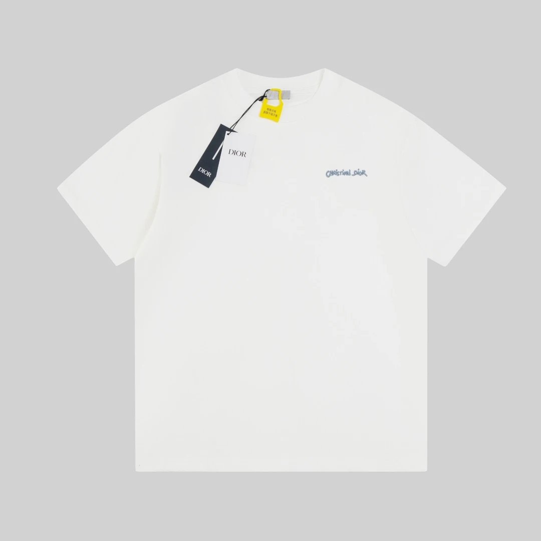 Dior T-shirt 3D Embroidered Letter on Chest logo round Neck Short Sleeve25ss New Pure Cotton Unisex Style T T-shirt OS Loose Fit Base Shirt Half Sleeve T-Shirt Top Half Sleeve