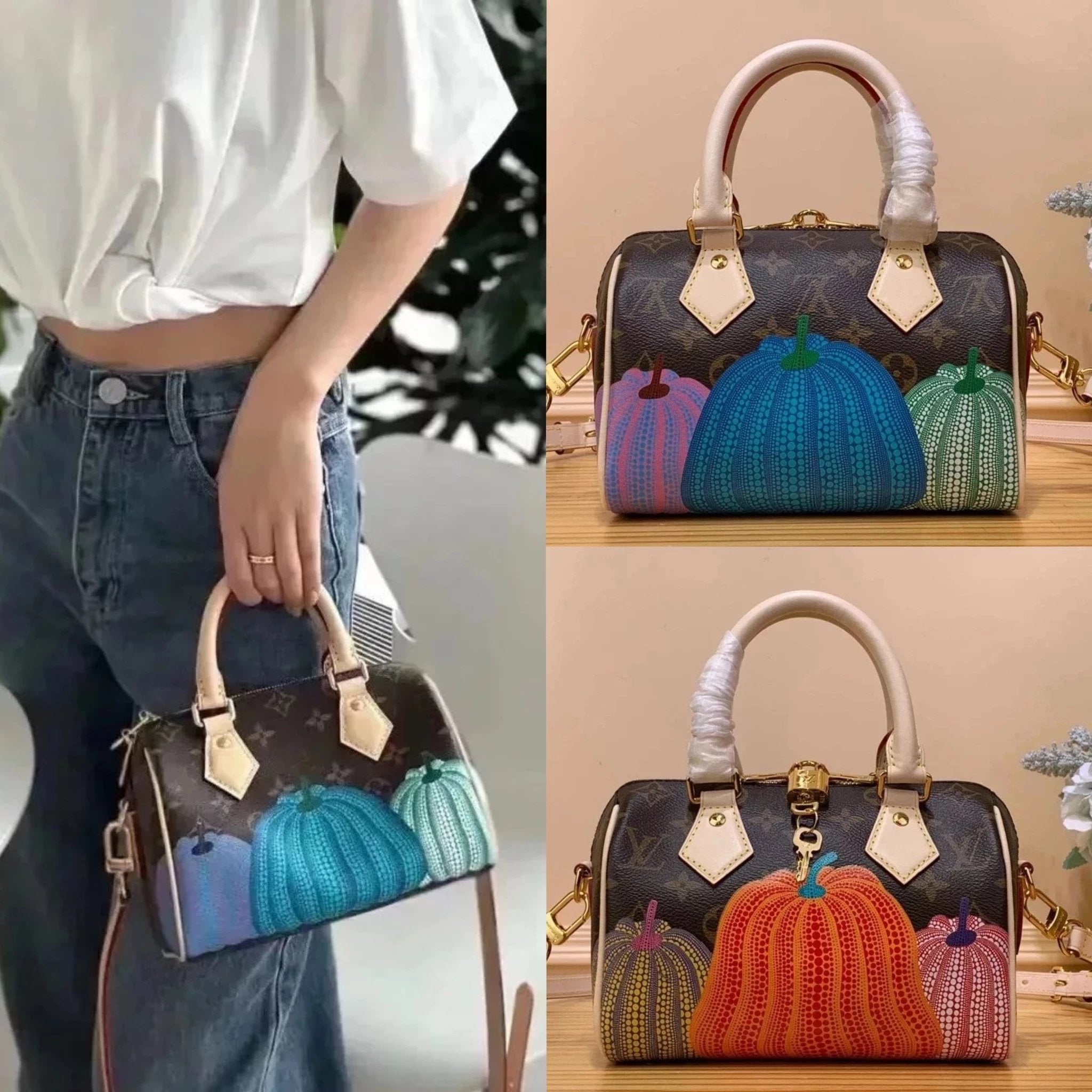 Louis Vuitton LV Women's Bag Top version 【Premium Version】M46469Presbyopic Pumpkin20Handbag Straw MIUSOU Cooperation Series Pumpkin Pillow Bag Shoulder Bag Handbag Bucket Bag Messenger Bag Women's Bag New Pumpkin Bag