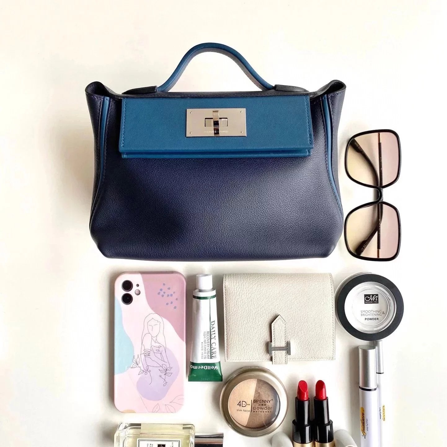 Hermes women's bag Top version Positive pin Quality KellyMini2424mini2424Wax Line Handmade evercolor Leather fabric Swift Small Leather Satchel21cm Women's Shoulder Bag