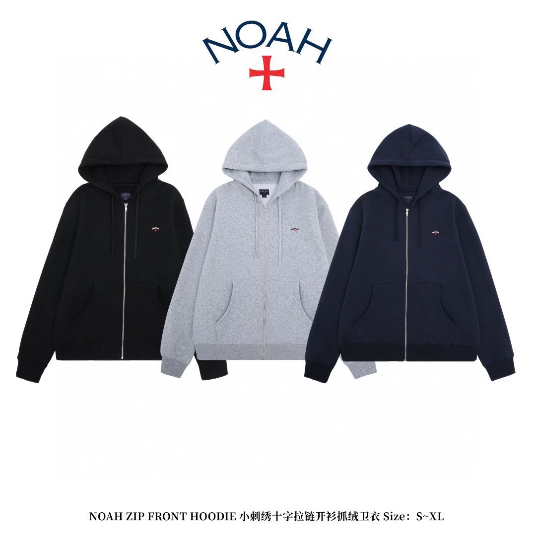 NOAH Hoodie Top Version Small Embroidered Cross Zipper Cardigan Fleece Sweater