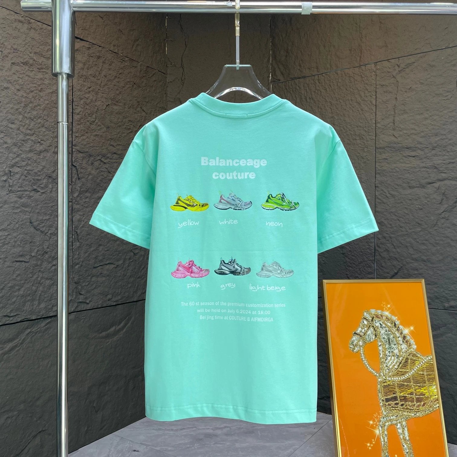 Balenciaga T-shirt Back Six-Color Shoe Pattern Print log round Neck Short Sleeve25ss New Pure Cotton Unisex Style T T-shirt OS Loose Fit Base Shirt Top Half Sleeve T-Shirt
