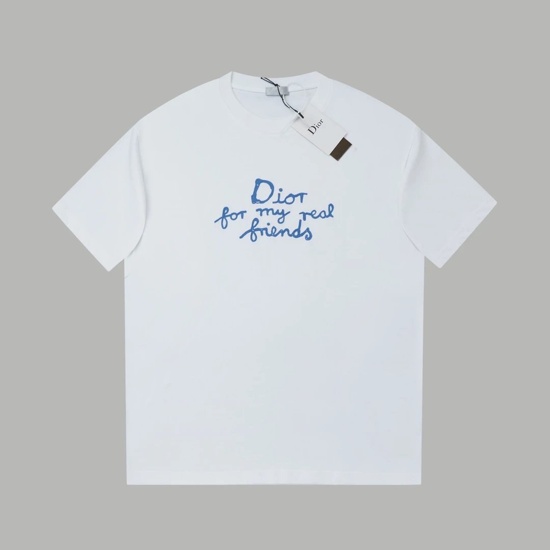 Dior T-shirt Chest Letter Embroidery logo round Neck Short Sleeve25ss New Pure Cotton Unisex Style T Casual T-Shirt Base Layer Shirt OS Loose Fit Half Sleeve Top Plus Size