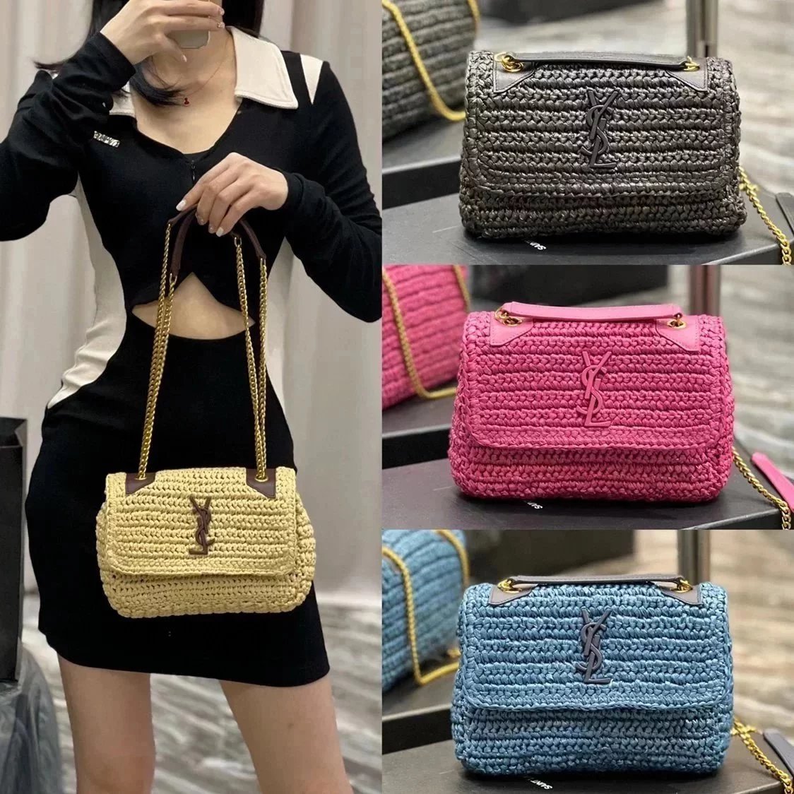 YSL Women's Bag Top version 2022Spring and Summer New Niki Straw Bag Raffia Woven Bag Underarm Bag Waist Bag Chest Bag Handbag Shoulder Bag Crossbody Bag Backpack niki Bag New633151