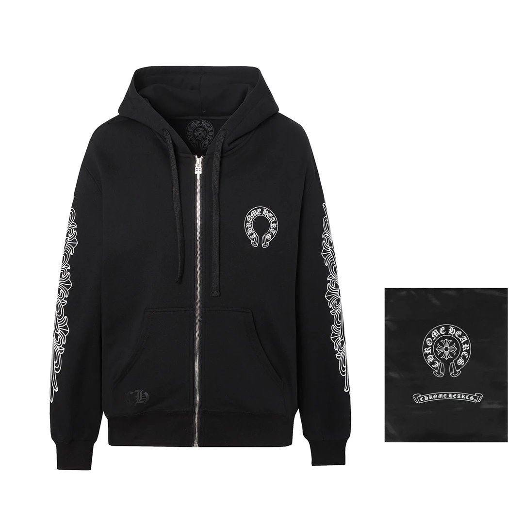 Chrome Hearts Hoodie Scroll Sanskrit Horse Hoof Print Cardigan Sweatshirt Casual Loose Zipper Hoodie Sportswear Jacket Unisex24ss Autumn and Winter New Products