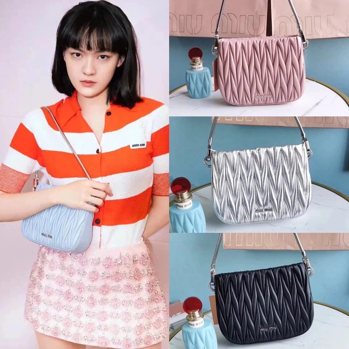 Miu Miu Bag Top version 【Level Surrogate Shopping】Celebrity same style bag2021Latest Sheepskin Pleated Portable Underarm Bag Mahjong Bag miusassy Shoulder Crossbody Bag