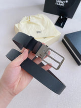 Montblanc Belt Top version Business Casual Belt Belt High Quality Double-Sided Head Layer Cowhide with Steel Buckle Men's Leather Belt Fashion All-Match Business Belt Double-Sided Available3.5