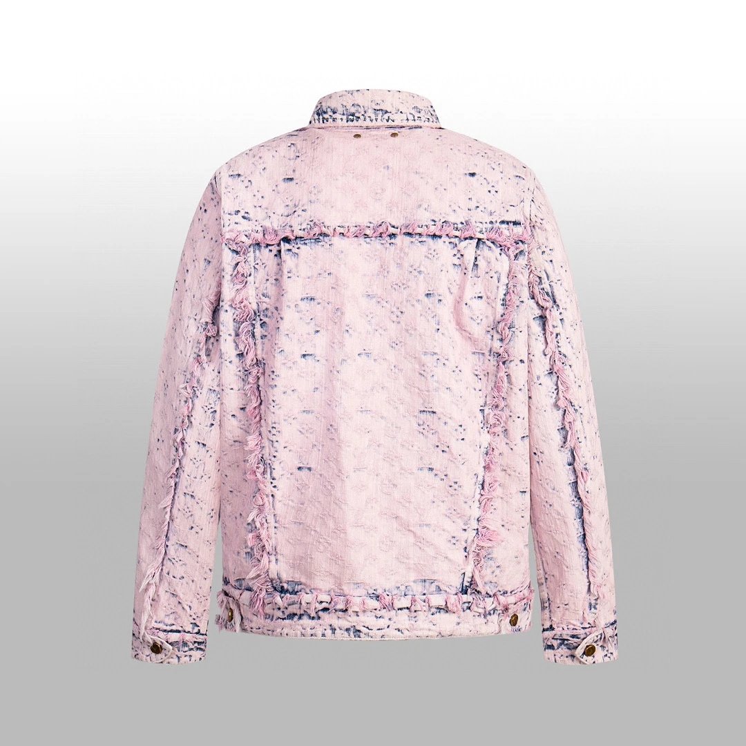 Louis Vuitton LV Jackets Tassel Tie-Dye Gradient Denim Jacket Fashion Simple Heavy Casual Short Denim Unisex Washed Vintage Turn-Down Collar Jacket