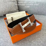 Hermes Belt Top version 【New products in stock】Genuine Leather Belt Business Casual Men and Women H Buckle Belt Double-Sided Available Pant Belt32mm