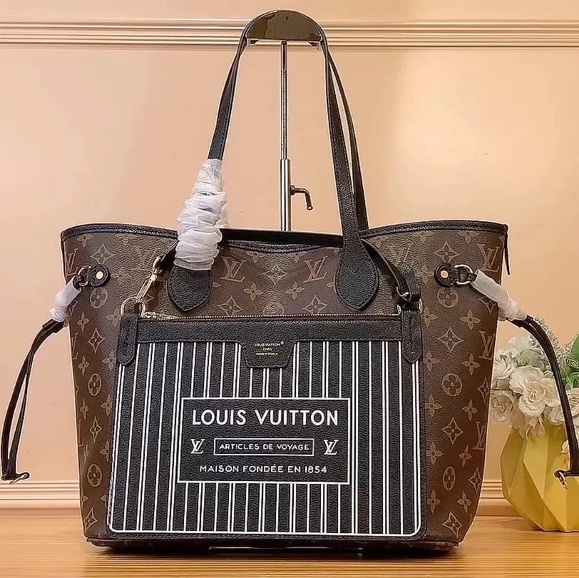 Louis Vuitton LV Women's Bag Top version 【Neverfullmm Handbag】m12061Presbyopic/Brown m11946Presbyopic Neverfull Double-Sided Tote Bag Classic Presbyopic Tote Bag Women's Bag New Presbyopic Double-Sided Large Shopping Bag Mother and Child Bag M12099Mini Do