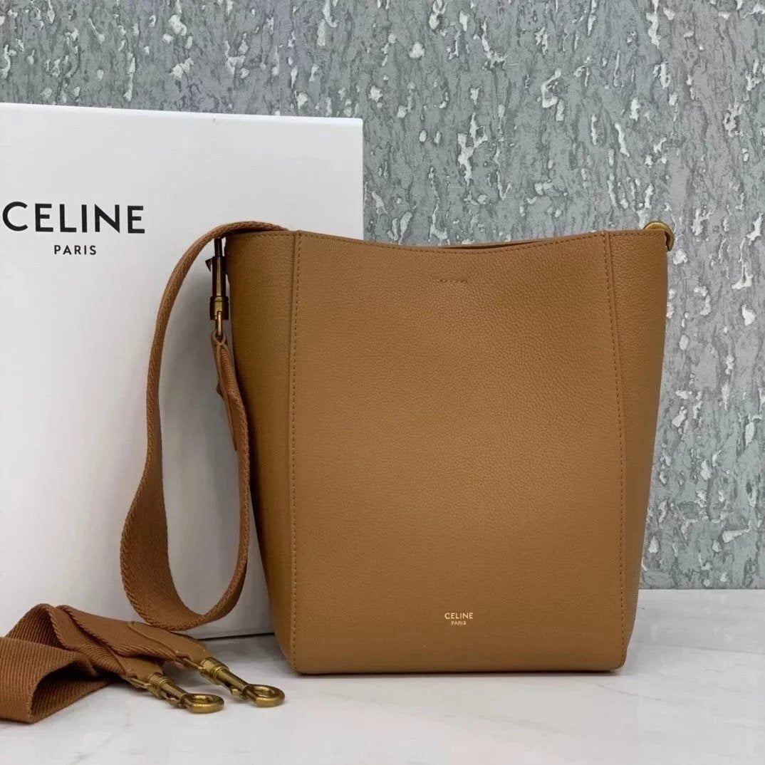 Celine women's bag Top version 【】SangleBucket Small Size Bucket Classic Lychee Grain Surface Cow Leather Wide Shoulder Strap Bucket Bag Shopping Bag Shoulder Women's Corssbody Bag