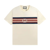 Gucci T-shirt Chest Stripe Embroidery logo round Neck Short Sleeve25ss New Pure Cotton Unisex Style T Casual T-Shirt Base Layer Shirt OS Loose Fit Half Sleeve Top Plus Size