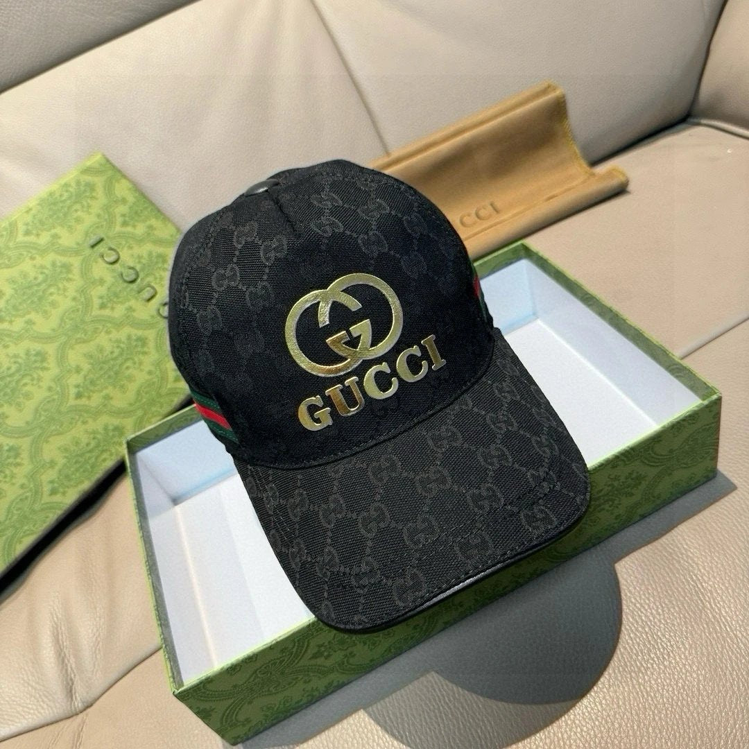 Gucci Hat Gold Stamping Double Glogo Baseball Cap Sun Protection Visor Cap Large Head Circumference Versatile Sports Hat Slimming Face Curved Brim Unisex Couple Style