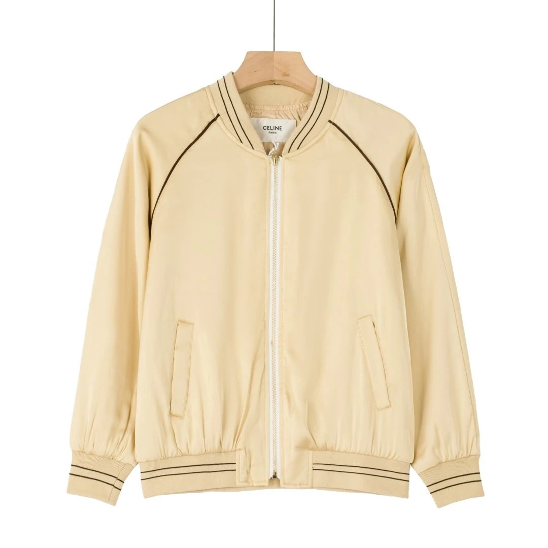 Celine Jackets Light Gold Back Heavy Embroidered Letter Jacket Coat Unisex Autumn Winter New Sports Casual Loose Versatile
