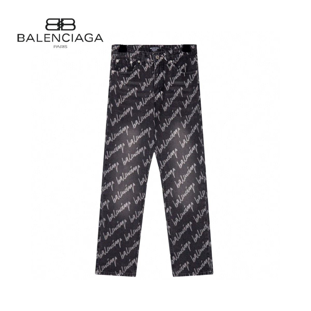 Balenciaga Jeans Full Screen Print Signature Print logo25ss Spring Summer New Straight Loose Jeans Unisex Slim Fit Long Pants