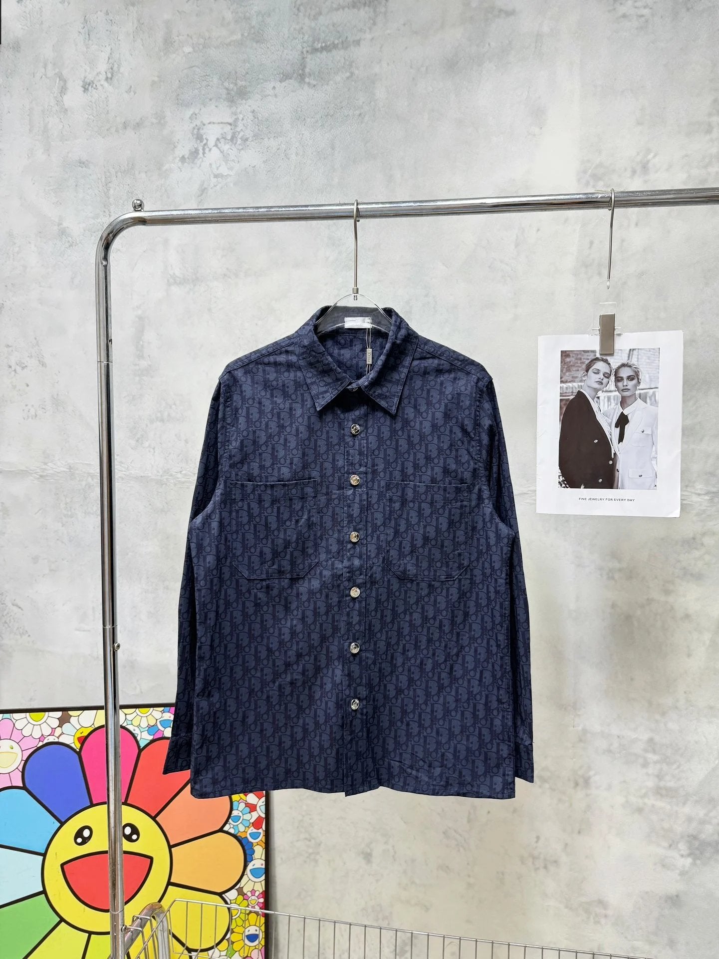 Dior Shirt Dark Pattern Full Print Button Shirt Bamboo Cotton Denim Twill Long Sleeve Shirt Casual Loose Versatile Cardigan Business Slim Fit Jacket Coat Unisex24ss Autumn and Winter New Products