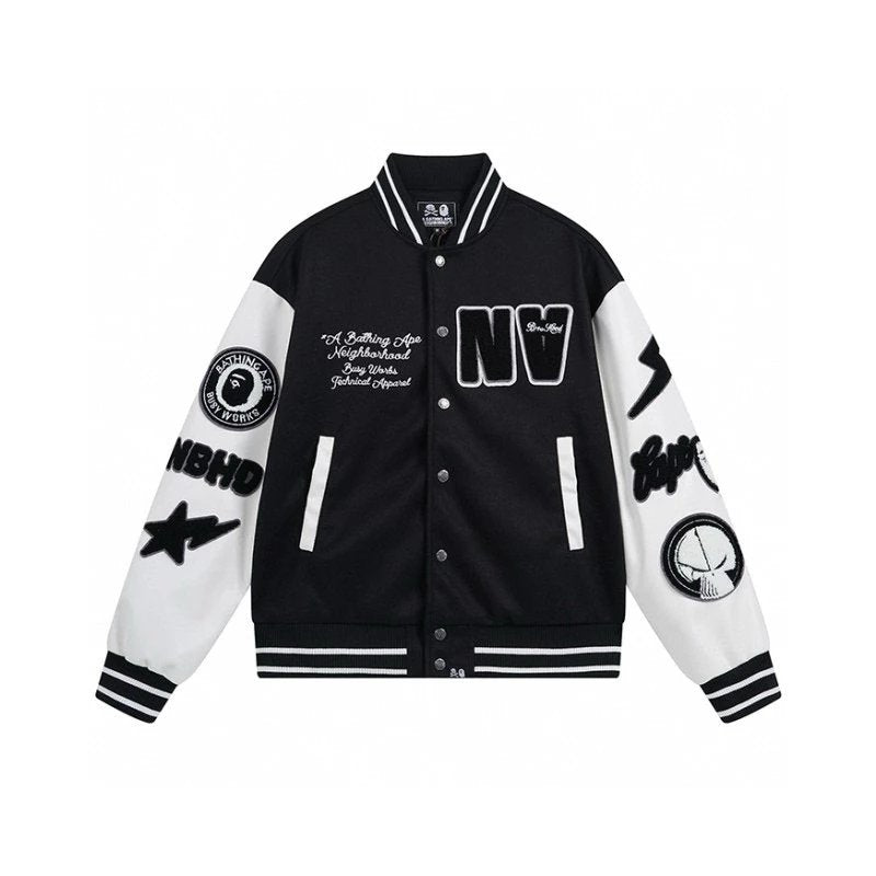 Bape Jackets Top Version Japanese Flocking Letter Embroidery Owl Pilot Sleeve Stand Collar Jacket Baseball Uniform Men's Jacket