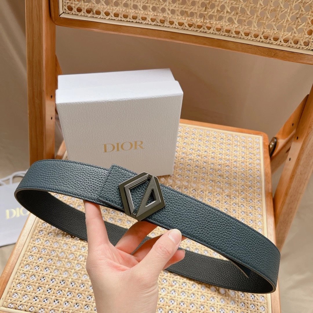 Dior Belt Top version Original Single Original Single Men and Women Universal Belt Width4.0cm Genuine Goods Quality Counter Full Set Packaging Original Leather Material Classic Presbyopic Full Printed Canvas Full Vertical Surface Calfskin Lychee Pattern B