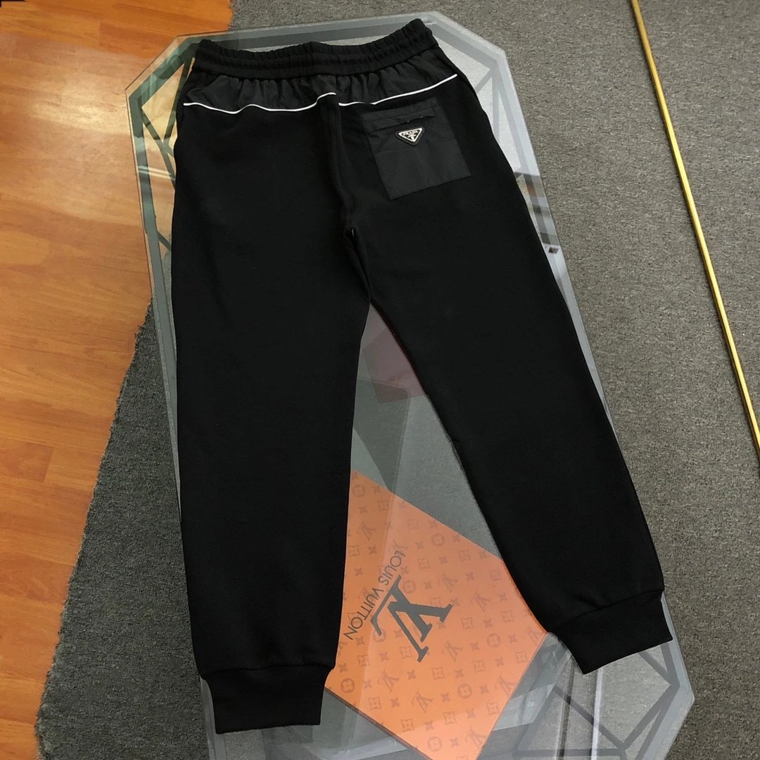 PRADA Sweatpants Small logo Drawstring Jogger Sweatpants for Men and Women, Autumn and Winter Loose Fit, High Waist, Color Block, Plus Size, Casual Pants