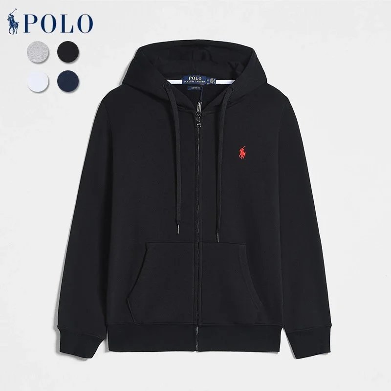 Ralph Lauren Hoodie Men's Sweater Spring and Autumn New Zipper Pullover Cardigan Sports Hooded Casual Top Long Sleeve Coat