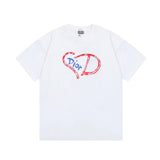 Dior T-shirt Chest CD Alphabet Doodle Heart Print logo round Neck Short Sleeve25ss New Pure Cotton Unisex Style T Casual T-Shirt Base Layer Shirt OS Loose Fit Half Sleeve Top Plus Size