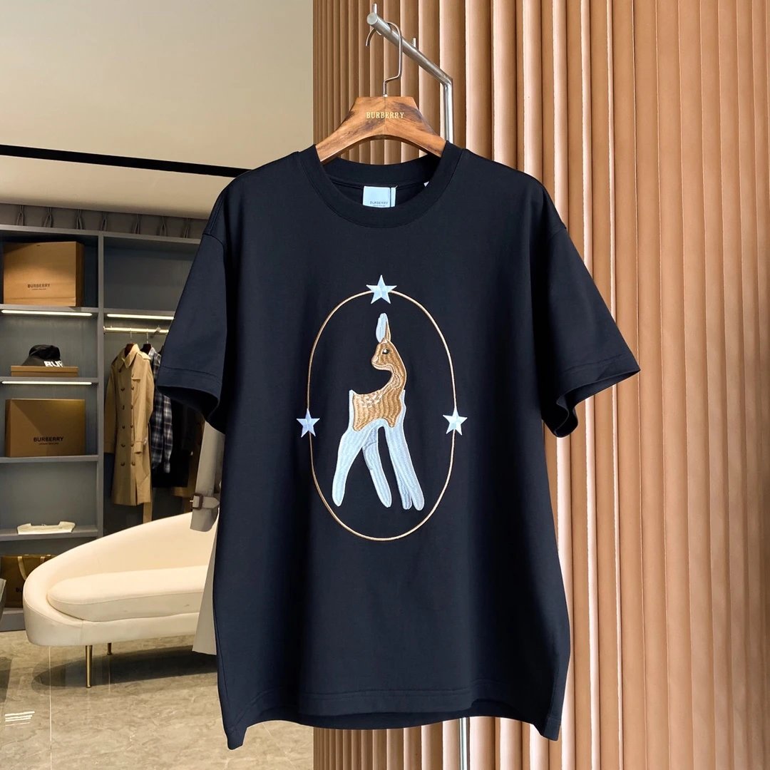 Burberry T-shirt Chest Deer Pattern Embroidery logo round Neck Short Sleeve25ss New Pure Cotton Unisex Style T Casual T-Shirt Base Layer Shirt OS Loose Fit Half Sleeve Top Plus Size