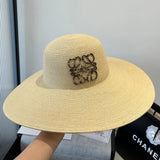 LOEWE Hat Brand Embroidery logo Straw Hat Bucket Hat Casual Sun-Proof Outdoor All-Matching UV Protection Plain Face-Covering and Sun-Shading Flat Top Bucket Hat Bucket Hat