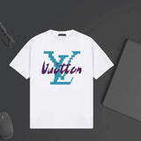 Louis Vuitton LV T-shirt Front Color-Block Letter Print logo round Neck Short Sleeve25ss New Pure Cotton Unisex Style T Casual T-Shirt Base Layer Shirt OS Loose Fit Half Sleeve Top Plus Size