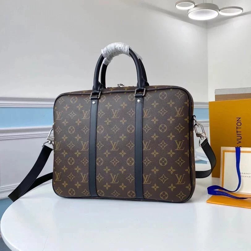 Louis Vuitton LV briefcase Top version 【Surrogate Shopping Edition】Porte-DocumentsVoyage Small Size Briefcase Black Warrior M52005Presbyopic M41478Black Checkerboard Men's Business Briefcase Handbag Computer Bag