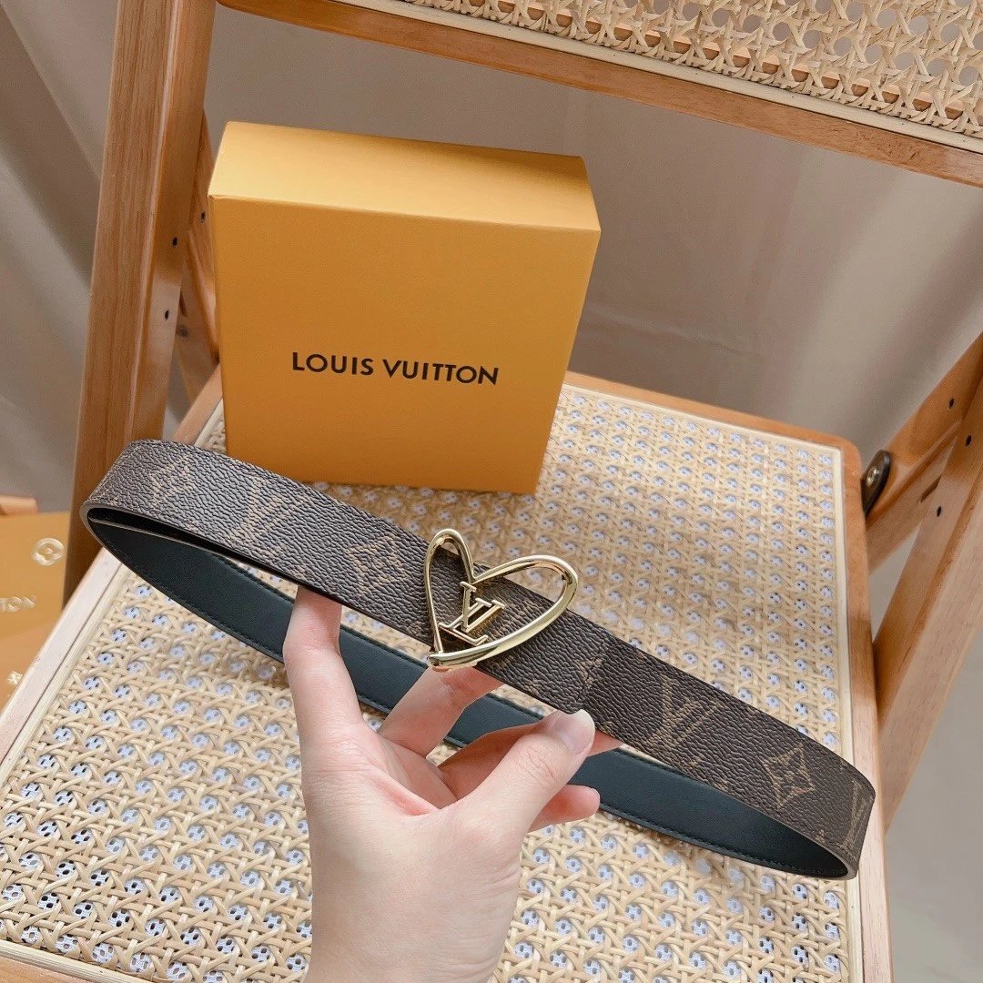 Louis Vuitton LV Belt Top version 【Counter Quality】Belt New Belt3.0，2.5cm Women's Belt v Women's Leather Belt with Metal Buckle with Classic Presbyopic Chessboard Grid Belt with Genuine Goods Packaging No Problem in and out of the Counter Versatile Casual
