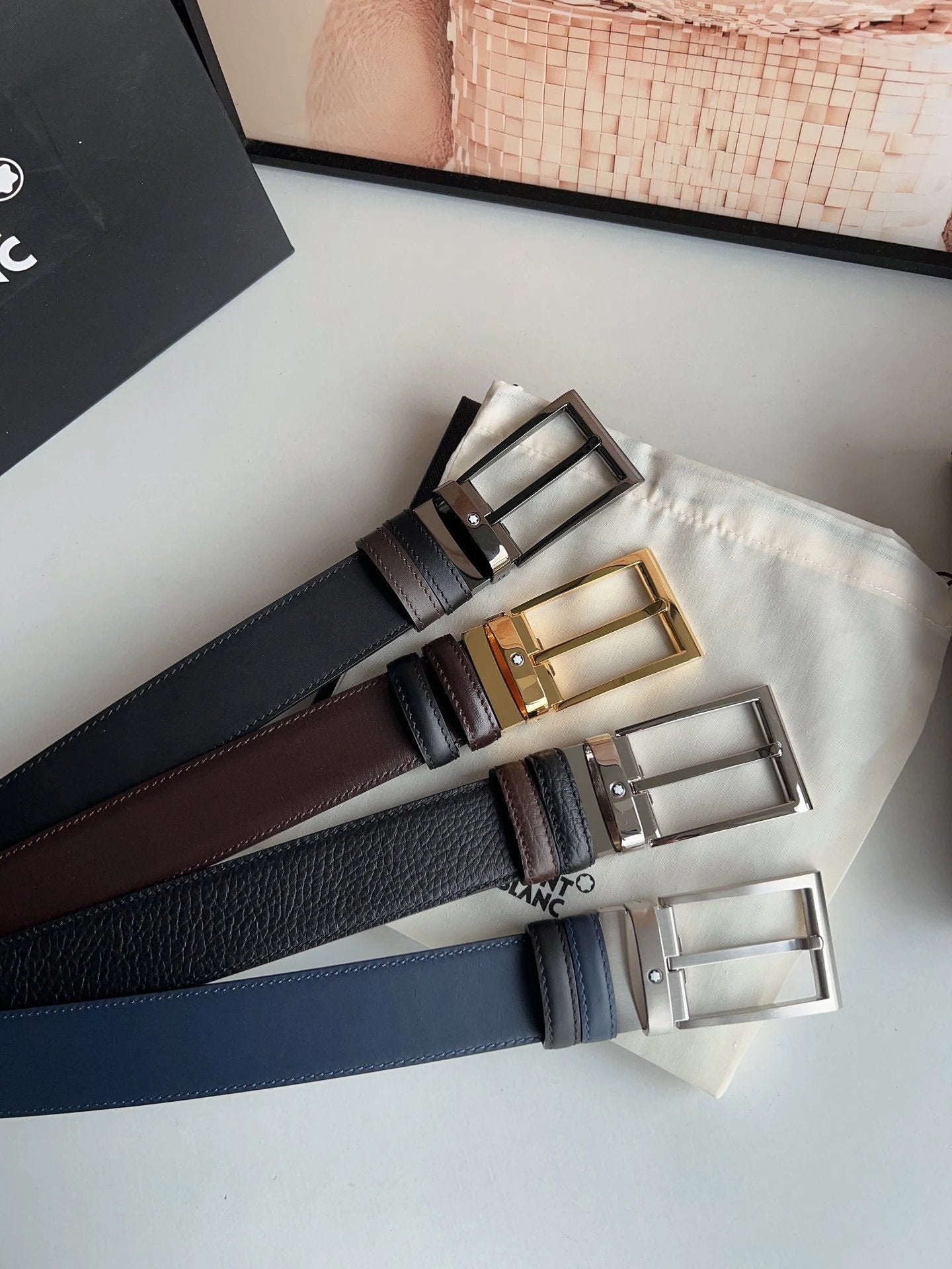 Montblanc Belt Top version 【Original Factory】Men's Leather Belt Width3.5cm Quality Full Set Packaging Original Imported Double-Sided Head Layer Cowhide 100% Original Pure Brass Buckle Dual-Use Fashion Elegant Boys Belt M Home New Custom Latest Hot
