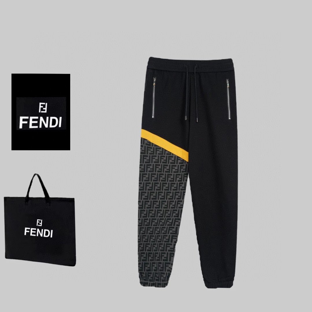 FENDIFENDl Sweatpants Top Version Color Matching Men's and Women's Same Casual Sports Trousers Sweatpants Pants