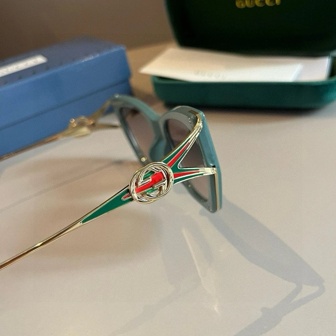 Gucci Sunglasses Metal Button Embellished Temple Sunglasses Slimming Non-Prescription Women's UV Protection Driving Beach Fishing25ss New Sports Casual Versatile