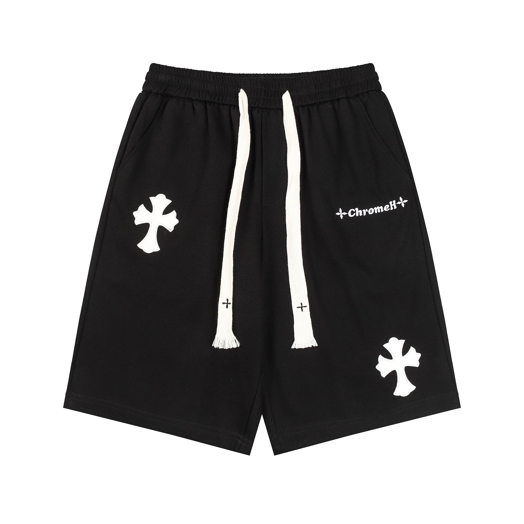 Chrome Hearts Shorts Front Leather Patch logo Five-point Shorts25ss New Drawstring Casual Summer Pants American Style5Two-in-One Casual Sweatpants for Men and Women, Pure Cotton Joggers