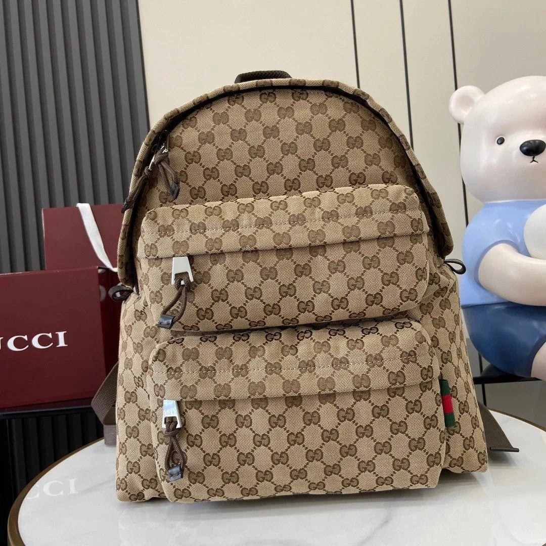 Gucci Backpack Top version 【Original Leather High Version】24New Year Decoration Logo Medium Backpack New Presbyopic Fabric Backpack Men's Backpack Women's Backpack Leisure Bag Shoulder Bag Messenger Bag Large Capacity Backpack Lightweight Hiking Backpack