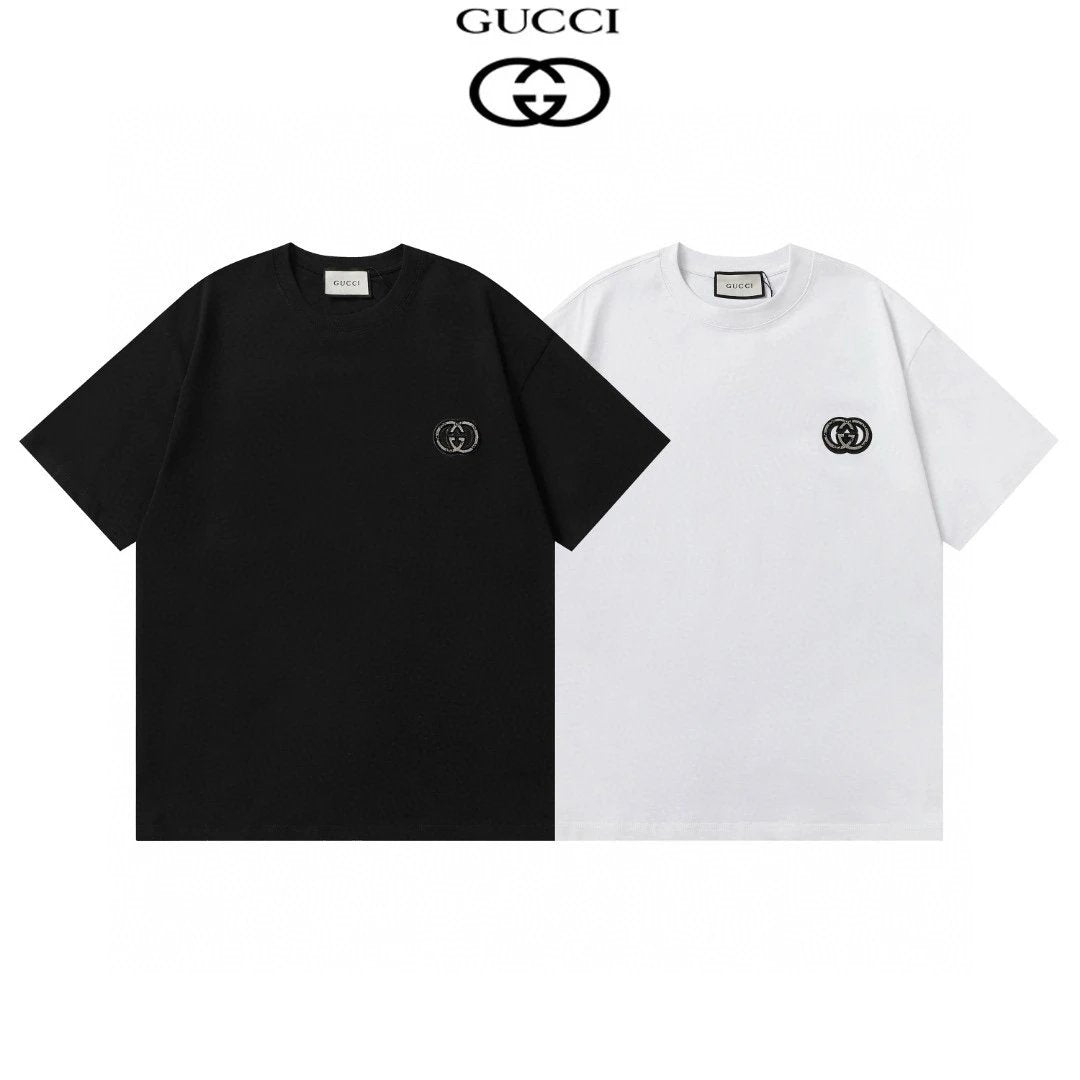 Gucci T-shirt Double G Alphabet Towel Embroidery Logo Logo Crew Neck Short Sleeve25ss New Pure Cotton Unisex Style T T-shirt OS Loose Fit Base Shirt Short Sleeve T-Shirt Top