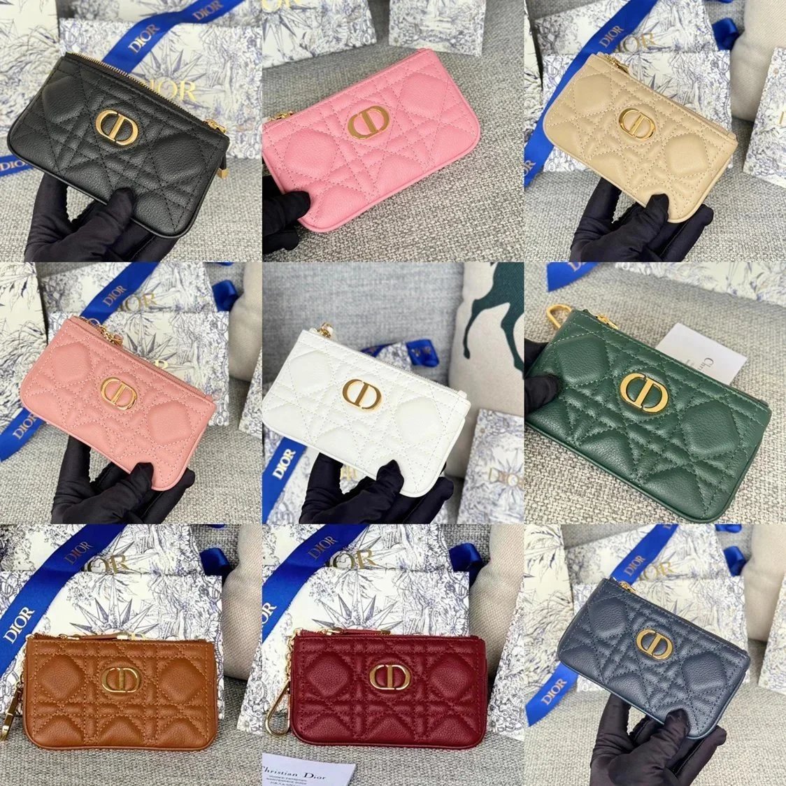 Dior Women's Bag Top version 【Original Version】Caro Card Clamp Spring and Summer New Men's and Women's Card Holder Coin Pocket Coin Bag Zipper Small Bag Card Holder Men's and Women's Bags