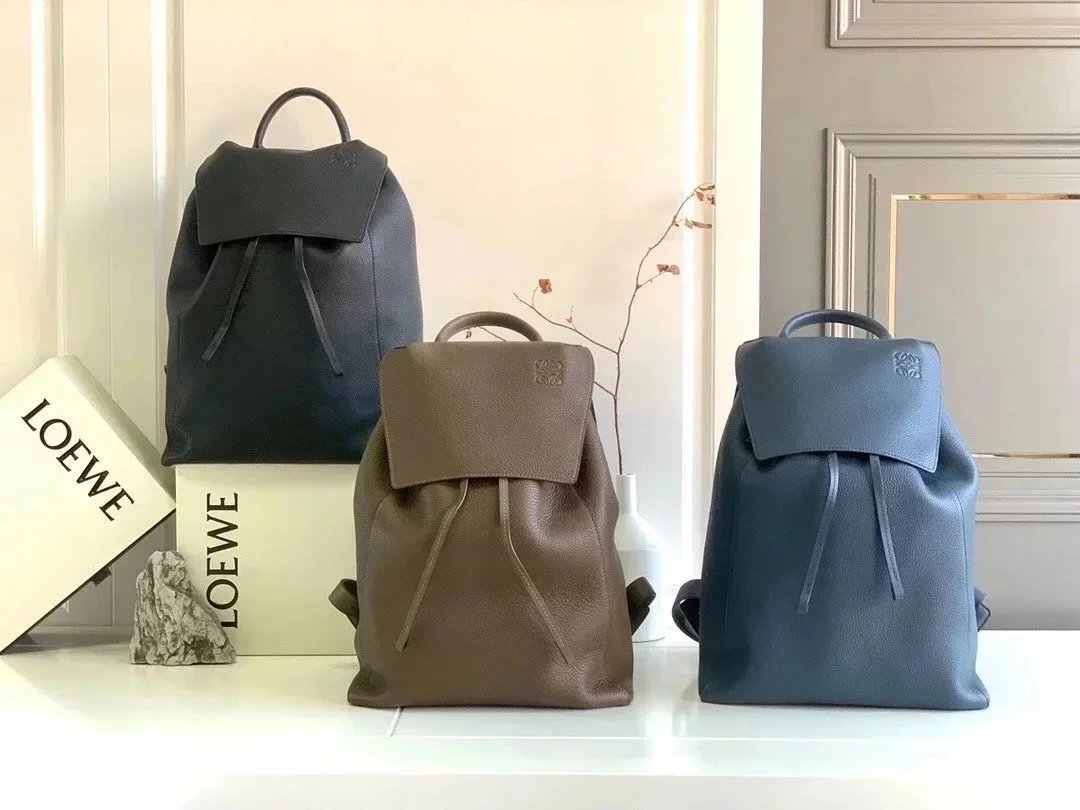 LOEWE Backpack Top version 【Original Leather】Men's Backpack Litchi Pattern Leather Backpack Schoolbag Travel Bag Computer Bag Business Traveling Luggage Bag Backpack Men's and Women's Bags