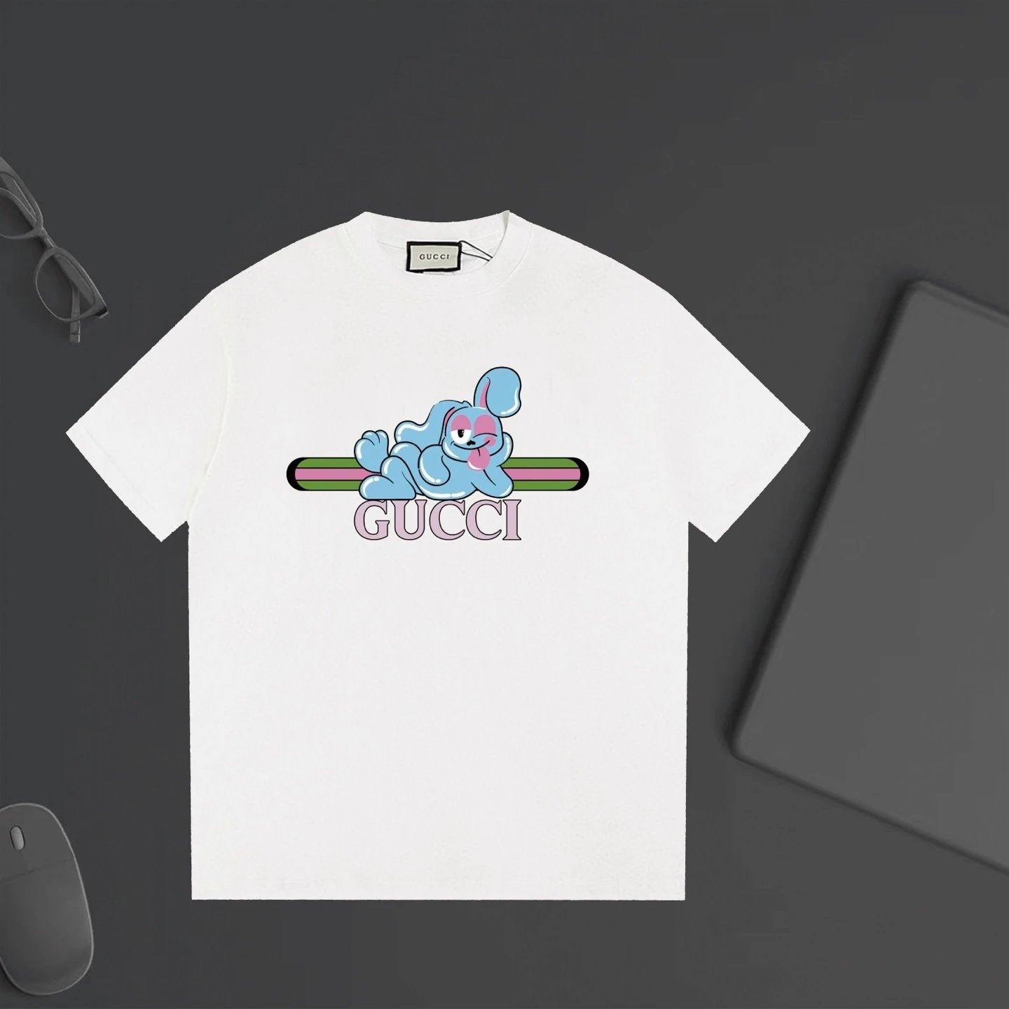 Gucci T-shirt Cartoon Rabbit Print with Chest Letters logo round Neck Short Sleeve25ss New Pure Cotton Unisex Style T T-shirt OS Loose Fit Base Shirt Half Sleeve T-Shirt Top Half Sleeve